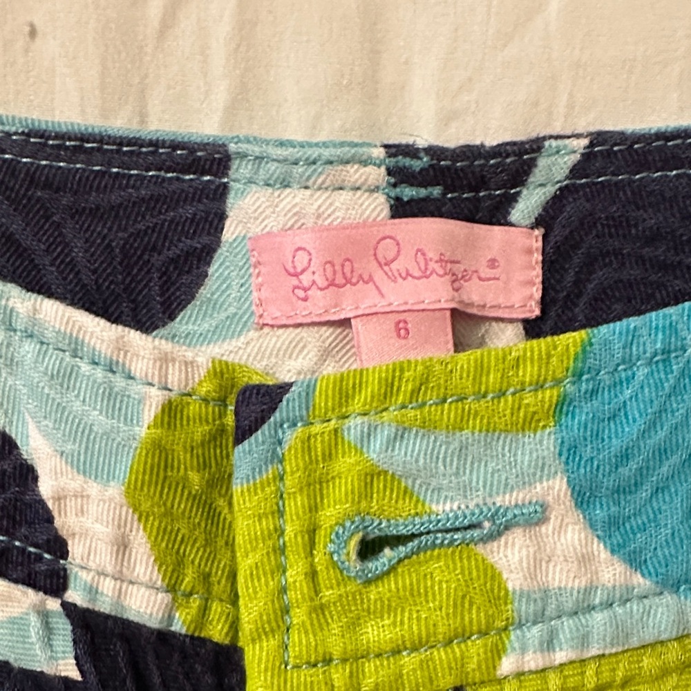 Lilly Pulitzer Lime, Aqua & Navy Floral Jean Shorts - Picture 2 of 6